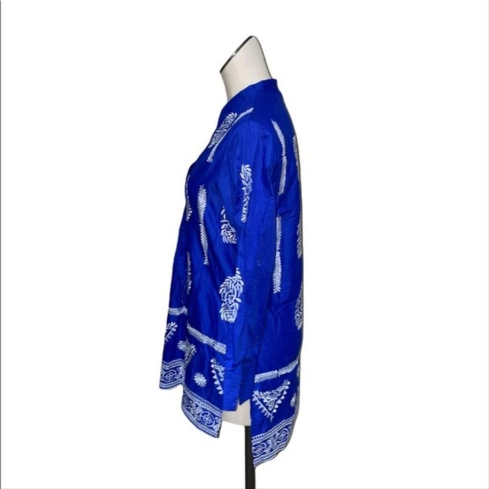 ZARA Embroidered Cotton Tunic Hi Lo Hem Blue with White Sz L/XL - Picture 12 of 13